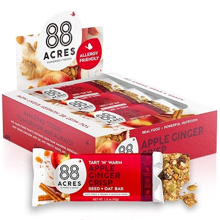 88 Acres Granola Bars | Apple Ginger Crisp | Gluten Free, Nut-Free Oat and Seed Snack Bar | Vegan & Non GMO | 12 Pack