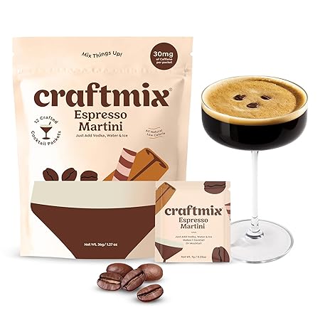 Craftmix Espresso Martini Cocktail & Mocktail Drink Mixer, Skinny Mixes - Water Flavoring Packets - Made With Real Coffee Beans - Vegan, Low-Carb, Low-Sugar, Non-GMO, Dairy Free, Gluten Free, 24 Pack