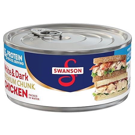 Swanson White and Dark Premium Chunk Canned Chicken Breast in Water, Fully Cooked Chicken, 9.75 OZ Can