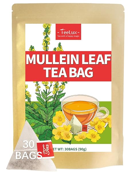 TeeLux Mullein Leaf Tea Bags, 3g/Bag, 30 Count, Natural Mullein Leaves, Caffeine Free, Biodegradable Corn Fiber Pyramid Tea Bags