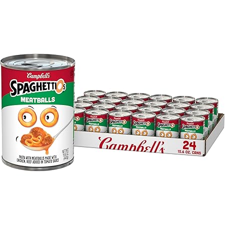 SpaghettiOs Canned Pasta with Meatballs, Healthy Snack for Kids and Adults, 15.6 OZ Can (Pack of 24)