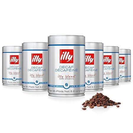 illy Whole Bean Coffee - Perfectly Roasted – Classico Decaf Roast - with Notes of Caramel, Toasted Bread & Chocolate - 100% Arabica Beans - No Preservatives – 8.8 Ounce, 6 Pack
