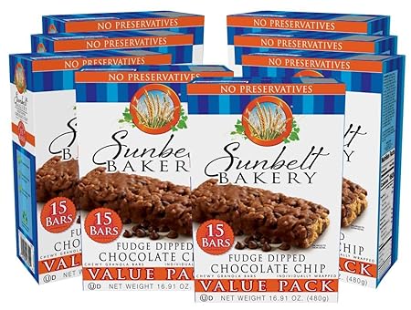 Sunbelt Bakery Fudge Dipped Chocolate Chip Chewy Granola Bars, 120-1.1 OZ Bars (8 Boxes)