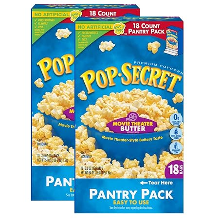 Pop Secret Microwave Popcorn, Movie Theater Butter Flavor, 2 Boxes, 18 Bags Each,3 Ounce (Pack of 36)