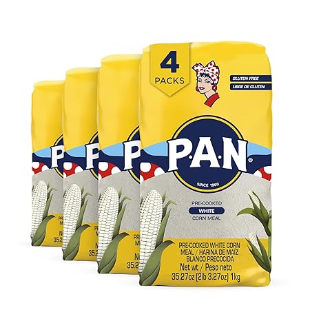 P.A.N. White Corn Meal – Pre-cooked Gluten Free and Kosher Flour for Arepas (2.2 lb/Pack of 4)