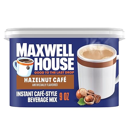 Maxwell House Instant Cafe-Style Beverage Mix, Easy to Prepare, 1 Canister, for Quick Morning Coffee or Afternoon Treat, Hazelnut Cafe, Kosher Dairy, 9 oz