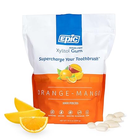 Epic 100% Xylitol Orange Mango Chewing Gum - Sugar Free, Aspartame Free Dental Gum - Supports Oral Health & Fresh Breath - 1000 Pieces