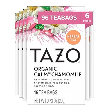 TAZO Calm Chamomile Herbal Tea Bags, Caffeine Free, 96 Total Tea Bags (16ct - Pack of 6)