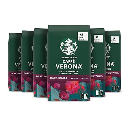 Starbucks Whole Bean Coffee, Dark Roast Coffee, Caffè Verona, 100% Arabica, 6 bags (18 oz each)
