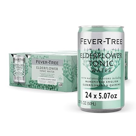 Fever-Tree Elderflower Tonic Water - Premium Quality Mixer - Refreshing Beverage for Cocktails & Mocktails. Naturally Sourced Ingredients, No Artificial Sweeteners or Colors - 5.1 Fl Oz Cans - Pack of 24