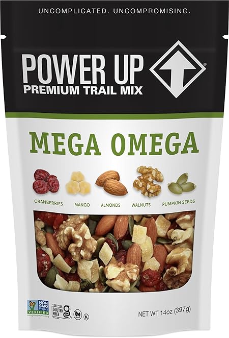 Power Up Trail Mix, Mega Omega Trail Mix, Non-GMO, Vegan, Gluten Free, No Artificial Ingredients, Gourmet Nut, 14 Ounce Bag
