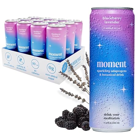 Moment Botanical Soda Soft Drink (Shark Tank) - SPARKLING Drinks | Blackberry Lavender | L-Theanine & Ashwagandha for Calm & Clarity | 0 Added Sugar 0 Caffeine | 12-pack