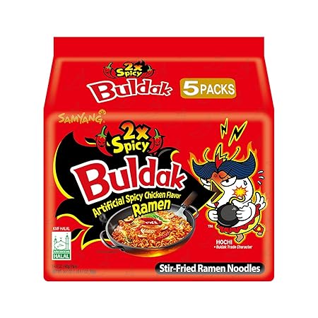 Samyang 2X Buldak (Korean) Hot Spicy Chicken Stir Fried Ramen 4.94 oz (Pack of 5)