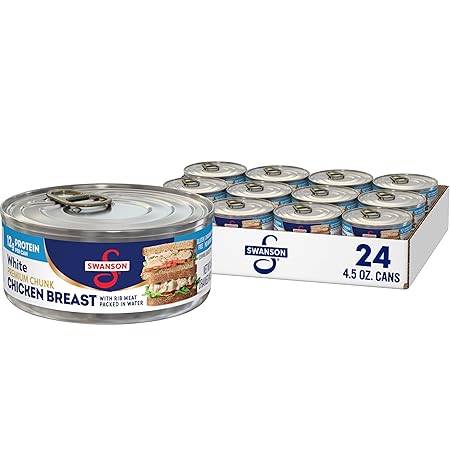 Swanson White Premium Chunk Canned Chicken Breast in Water, Fully Cooked Chicken, 4.5 OZ Can (Case of 24)