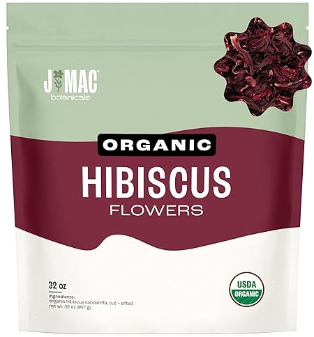 J MAC BOTANICALS Certified Organic Hibiscus Flower (2 Pounds), Hibiscus Tea, Cut & Sifted Flowers, Flor de Jamaica