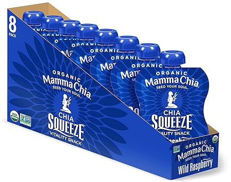 Mammachia Chia Squeeze Wild Raspberry Vitality Snack, Vegan Friendly, Kosher, USDA Certified Organic, Gluten Free & Non-GMO, 3.5 Ounce (Pack of 16)