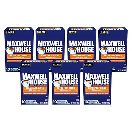 Maxwell House Breakfast Blend Mild Roast K-Cup Coffee Pods, 10 CT (Pack of 7)