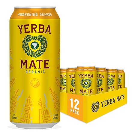 Yerba Madre Organic Yerba Mate, Awakening Orange, 150mg Natural Caffeine, Energy Drink Alternative, No Jitters or Crash, 15.5 Oz Cans (Pack of 12)
