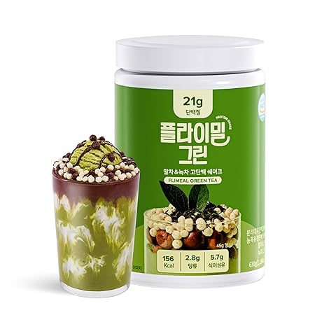 Flimeal Green Tea Matcha Protein Shake, 21g Protein, Low Sugar, Keto-Friendly Meal Replacement Shake, 22.22oz, 14 Servings, With Crunchy Protein Balls