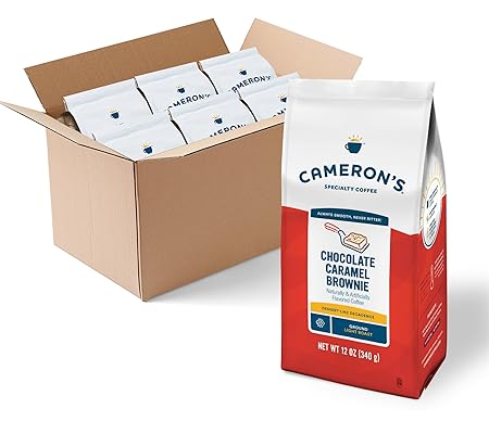 Cameron's Coffee Chocolate Caramel Brownie Flavored Ground Coffee, Light Roast, 100% Arabica, 12-Ounce Bag, (Pack of 6)