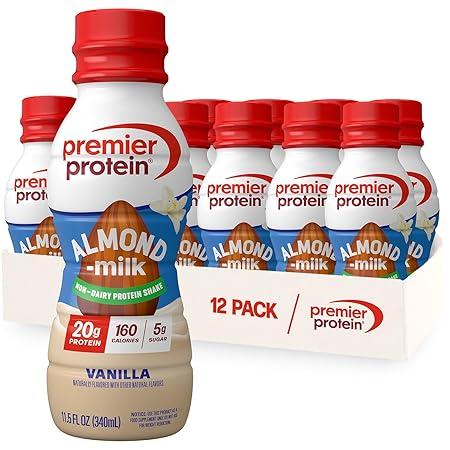 Premier Protein Almondmilk Plant Based Protein Shake, 20g Protein, 5g Sugar, 11.5 Fl oz, Vanilla, 12 Count