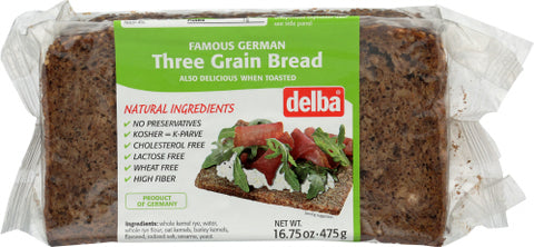 Delba 
Bread 3 Grain, 16.75 OZ.