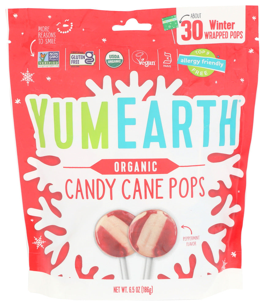 YUMEARTH LOLLIPOP CANDY CANE - 6 OZ