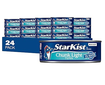 StarKist Chunk Light Tuna in Water, 5 oz (24 Pack) Canned Tuna Fish, Wild Caught, Gluten Free, Ready to Eat, Perfect for Salads, Keto Meals and Snacks, with 20g Protein & 90 Calories Per Serving