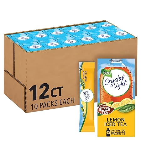 Crystal Light Lemon Iced Tea Naturally Flavored with other natural flavor Powdered Drink Mix, 120 ct Pack, 12 Boxes of 10 On-the-Go-Packets