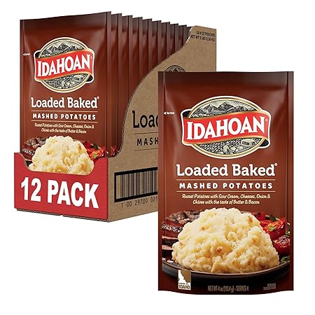 Idahoan Loaded Baked Mashed Potatoes, Naturally Gluten-Free, 100% Real Idaho Potatoes, 4 servings per bag, 4 ounce (Pack of 12)