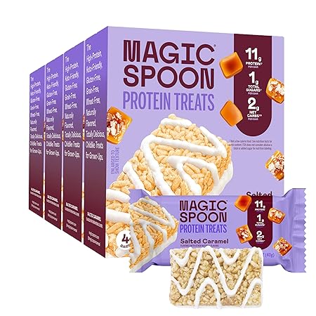 MAGIC SPOON Treats - High Protein, Low Carb, Keto Friendly, Low Sugar, Gluten Free, Crispy Protein Bar Cereal Bar, On-The-Go Healthy Snack (Salted Caramel, 16 Bars)