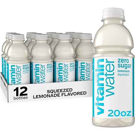 vitaminwater Zero Sugar Squeezed Lemonade Nutrient Enhanced Flavored Water Beverage, 20 fl oz Bottles, 12 pack