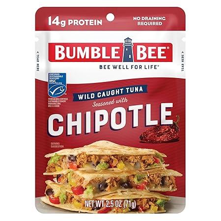 Bumble Bee Chipotle Seasoned Tuna, 2.5 oz Pouch - Ready to Eat - Wild Caught Tuna Packet - 14g Protein per Serving - Gluten Free