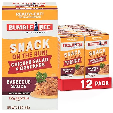 Bumble Bee Snack on the Run BBQ Chicken Salad with Crackers Kit, 3.5 oz (Pack of 12) - Ready to Eat, Spoon Included - Shelf Stable & Convenient Protein Snack