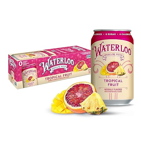 Waterloo Sparkling Water, Tropical Fruit Naturally Flavored, 12 Fl Oz Cans (Pack of 12) – Zero Calories and Zero Sugar or Sweeteners