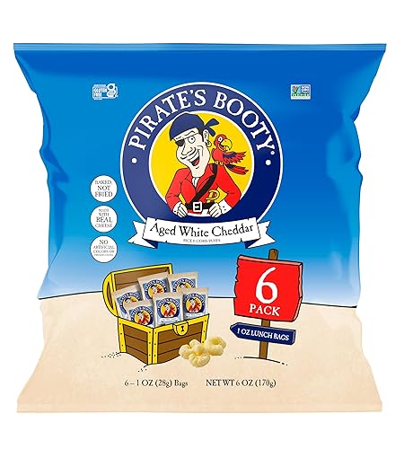 Pirate's Booty Aged White Cheddar Cheese Puffs, Gluten Free, Kids Snacks, 1oz Individual Size Snack Bags (6 Count)