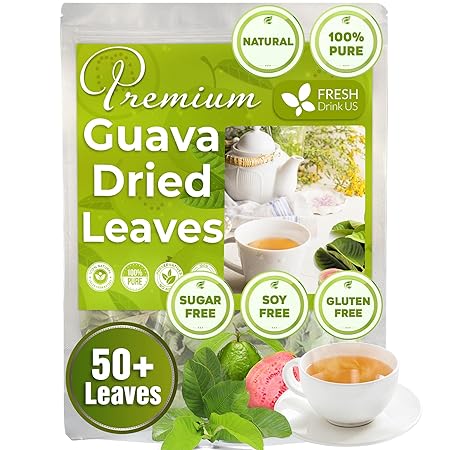 FreshDrinkUS, Premium 50+ Natural Guava Leaves, Whole Dried Leaves, 100% Pure, Natural Guava Loose Leaf Herbal Tea, Non GMO, No Additives, No Caffeine, Vegan