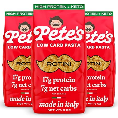 17g High Protein Rotini Pasta | 7g Low Carb Keto Pasta | Healthy, Italian Pasta From Italy | 3-Pack, 8oz - Pete's Pasta