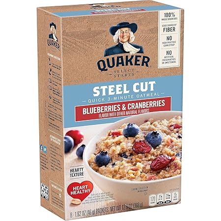 Quaker, Instant Steel Cut Oatmeal, Cranberries And Blueberries, 8 Ct