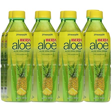 Iberia Aloe Vera Juice Drink with Pure Aloe Pulp, Pineapple, 16.9 Fl Oz (Pack of 8)