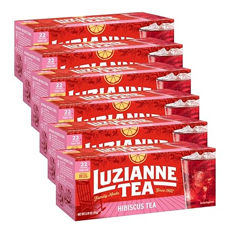 Luzianne Unsweetened Hibiscus Iced Tea Bags, Family Size, 22ct Box (Pack of 6)
