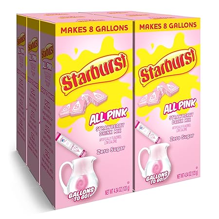 Starburst Gallons To Go Powdered Drink Mix, 8-Count Box (6 Pack), All Pink Strawberry - Low Calorie and Zero Sugar Drink Mix, Each Stick Makes 1 Gallon-Sized Pitcher