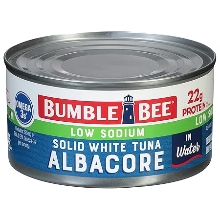 Bumble Bee Low Sodium Solid White Albacore Tuna in Water, 12 oz Can - Wild Caught Tuna - 22g Protein per Serving, High in Omega-3s - Non-GMO Project Verified, Gluten Free, Kosher
