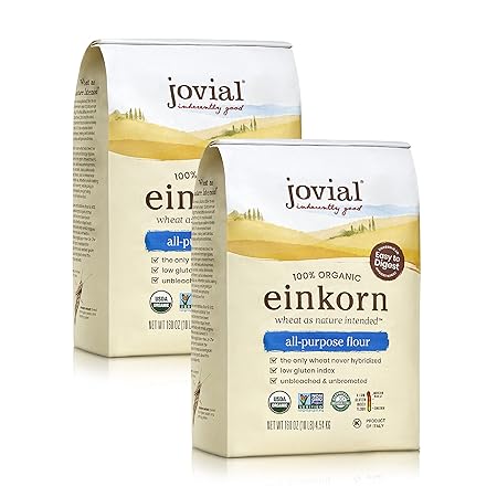 Jovial Organic Einkorn Unbleached All Purpose Flour - Bread Baking Flour for Sourdough, High Protein, Non-GMO, For Organic Pizza & Pasta, European Italian Made, Glyphosate Free - 10 Lb, 2 Pack