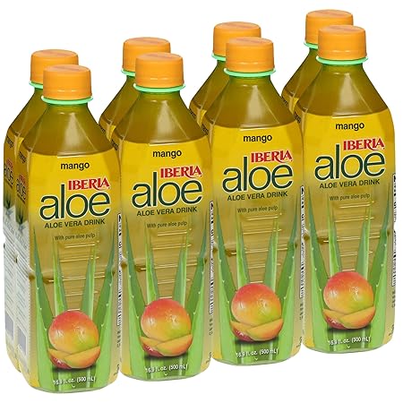 Iberia Aloe Vera Drink With Aloe Vera Pulp, Mango, 16.9 Fl Oz (Pack of 8)