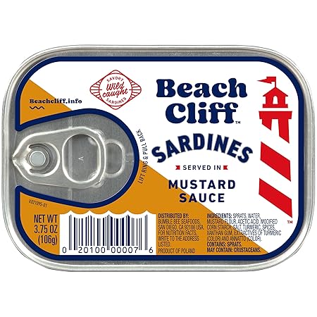 Beach Cliff Wild Caught Sardines in Mustard Sauce, 3.75 oz Can - 18g Protein per Serving - Gluten Free, Keto Friendly - Great for Pasta & Seafood Recipes