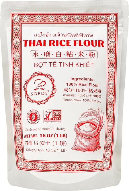 Soeos Thai Rice Flour 16 Ounce, 1 lb (Pack of 1), Rice Flour for Baking or Cooking, Product of Thailand, All Natural White Rice Flour, Gluten Free.
