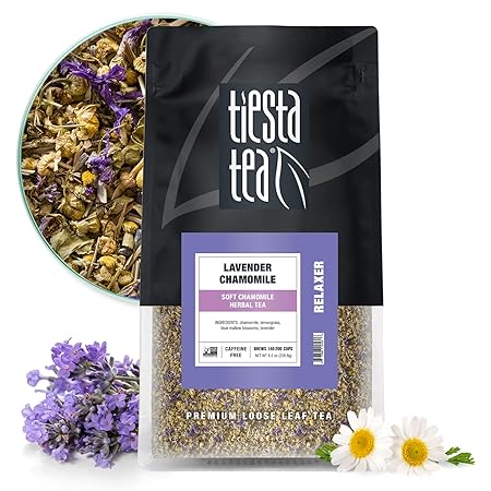 Tiesta Tea - Lavender Chamomile Herbal Tea, Loose Leaf, Calming Blend with Chamomile and Lavender, Caffeine-Free Herbal, Great for Hot or Iced Brews, Resealable Bulk Pouch, 200 Cups, 8 Ounce
