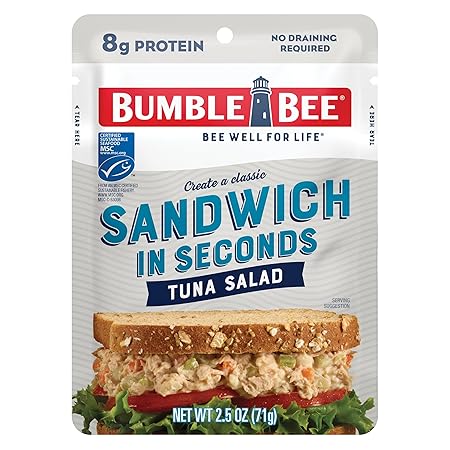Bumble Bee Sandwich in Seconds Tuna Salad, 2.5 oz Pouch - Ready to Eat - Wild Caught Tuna Packet - 8g Protein per Serving - Gluten Free