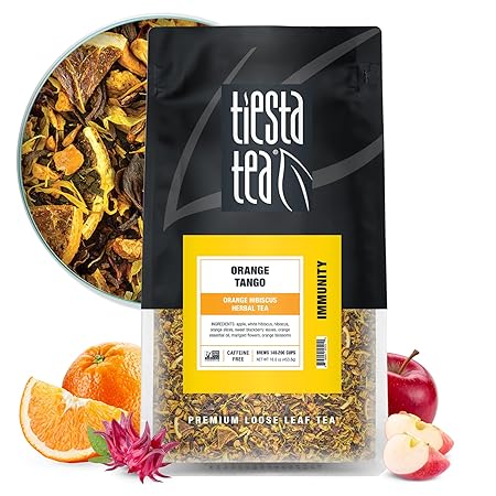 Tiesta Tea - Orange Tango, Loose Leaf, Orange Hibiscus Herbal Tea, Premium Non-Caffeinated Fruit Blend, Makes Hot or Iced & Up to 200 Cups, 16oz Resealable Pouch